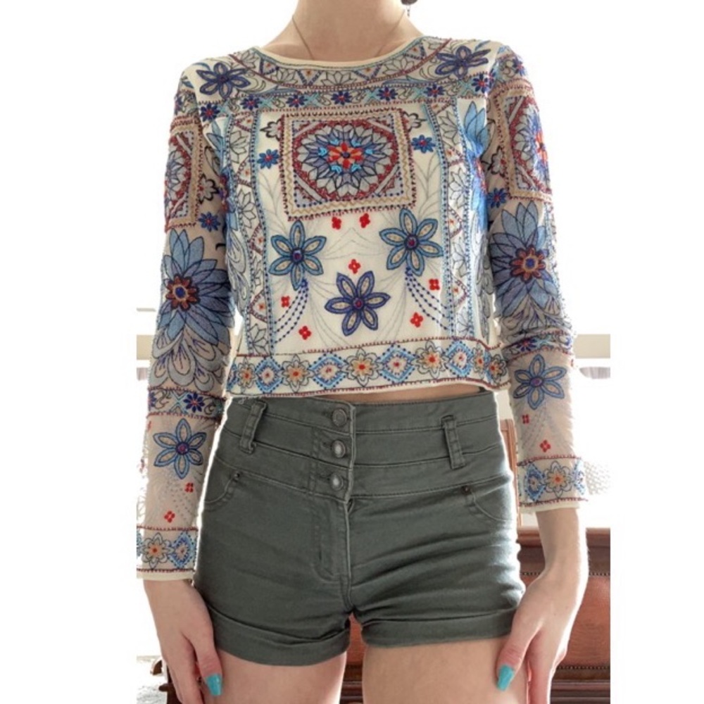 ZARA Boho Embroidered Beaded Embellished CropTop